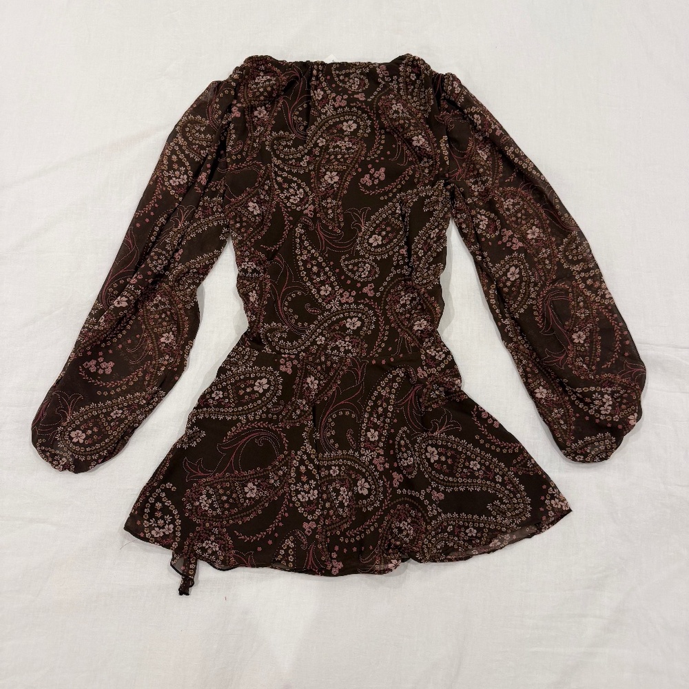 BNWT Abercrombie Long-Sleeve Plunge Wrap Mini Dress - Picture 6 of 12